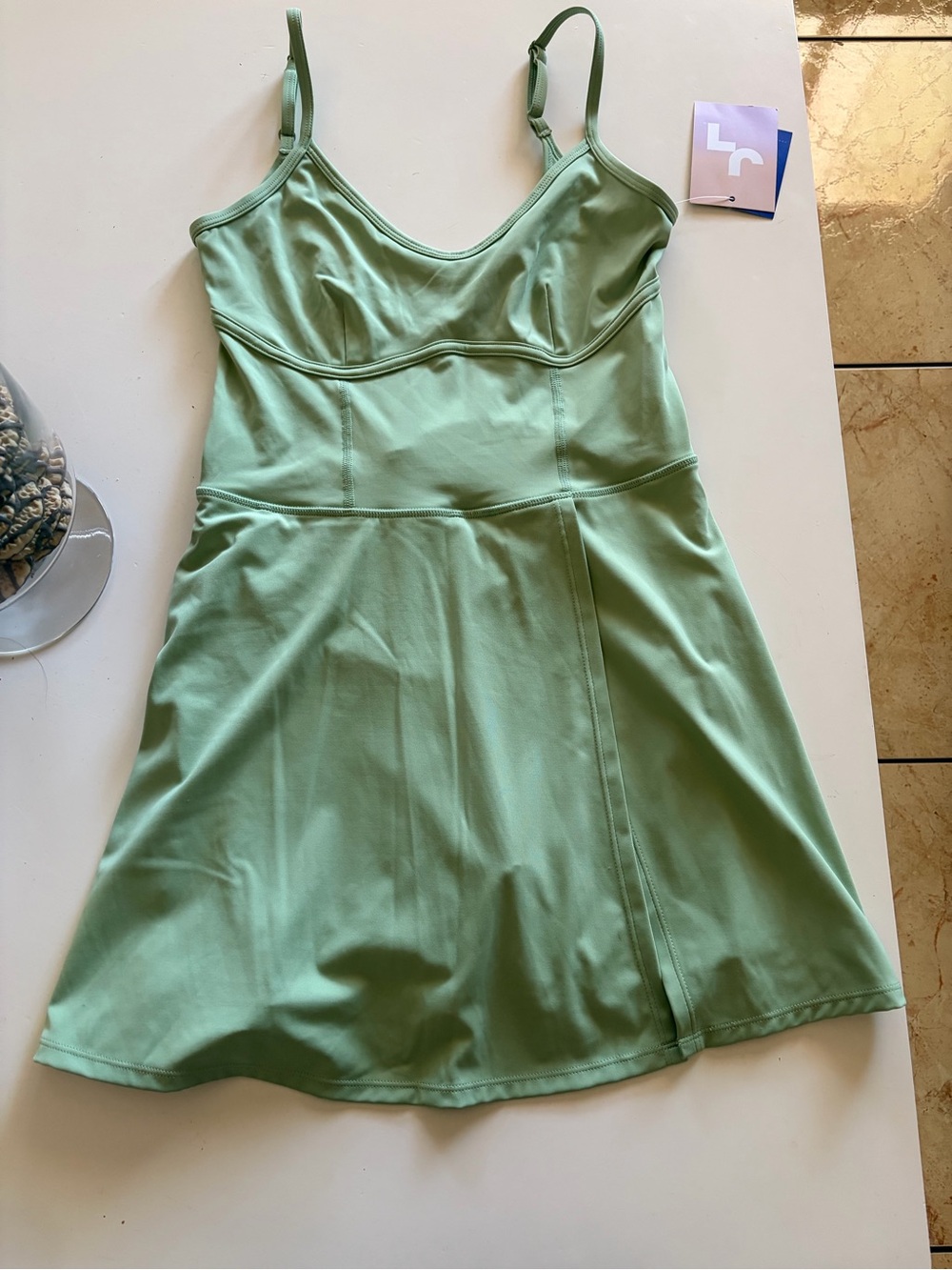 JoyLab Light Green Mini Skater Dress with Spaghetti Straps - Picture 3 of 10